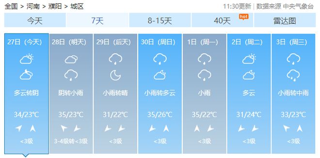 濮阳天气预报更新，最新天气情况汇总